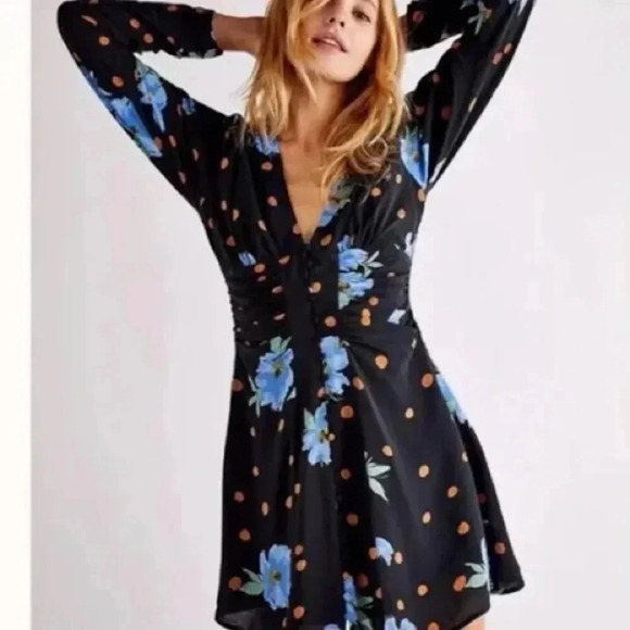Free People Date Night Mini Dress Floral Polka Dot Size Medium - Picture 2 of 14